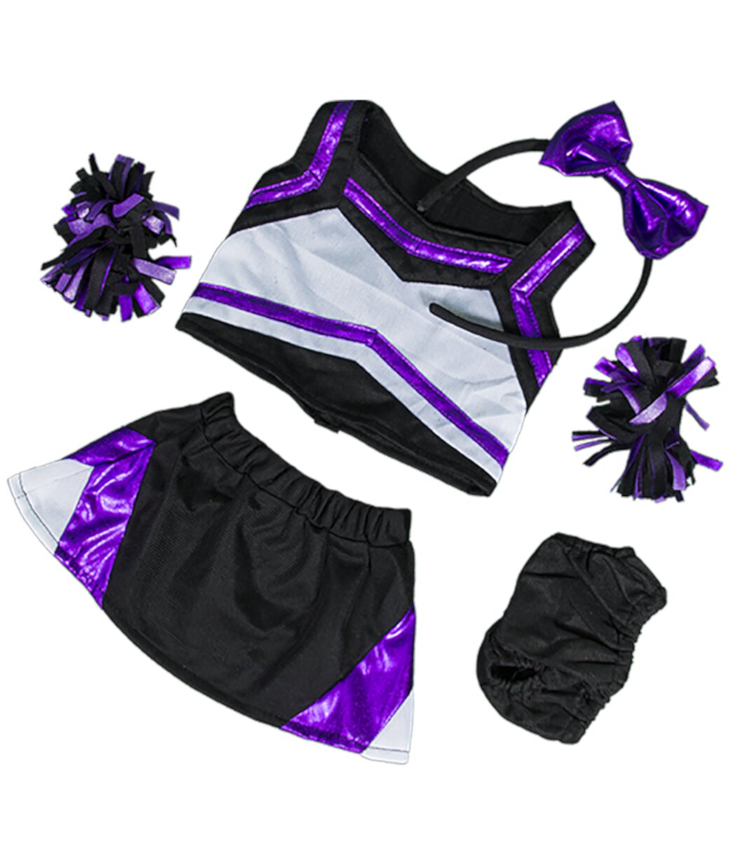 Metallic Purple & Black Cheerleader Teddy Bear Clothes Fits Most 14"-18" Build-A-Bear and Make Your Own Stuffed Animals Stuffems Toy