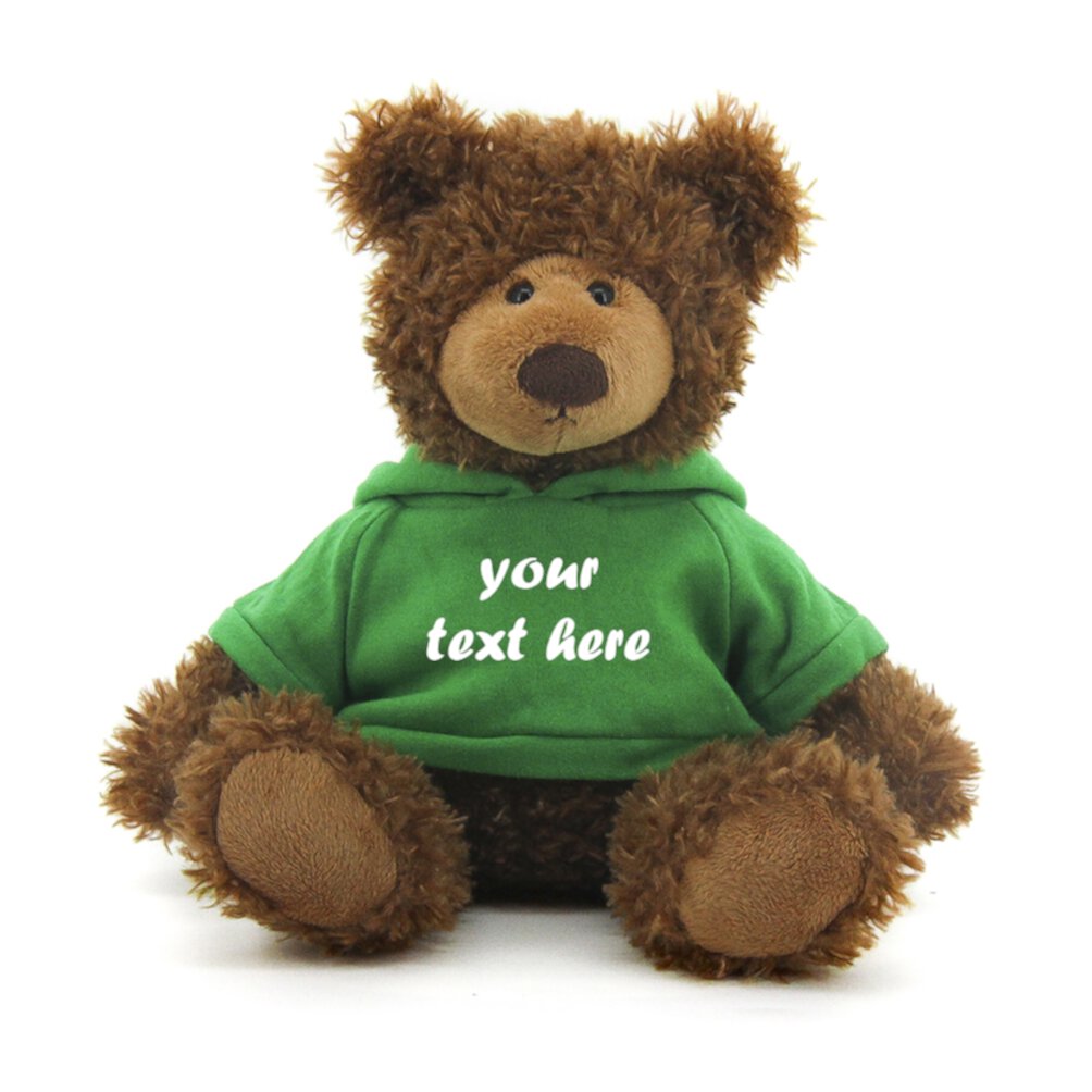 Made by Aliens Personalized Adorable Frankie Teddy Bear-with Kelly-Green Hoodie- Stuffed Animal Plush Toy-Custom Text on Hoodie-Perfect Gift for Valentine Day-Graduation Day-Birthday- 12 inches Made by aliens