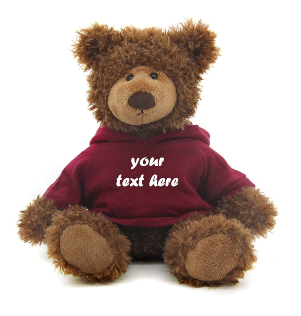 Made by Aliens Personalized Adorable Frankie Teddy Bear-with Maroon Hoodie- Stuffed Animal Plush Toy-Custom Text on Hoodie-Perfect Gift for Valentine Day-Graduation Day-Birthday- 12 inches Made by aliens