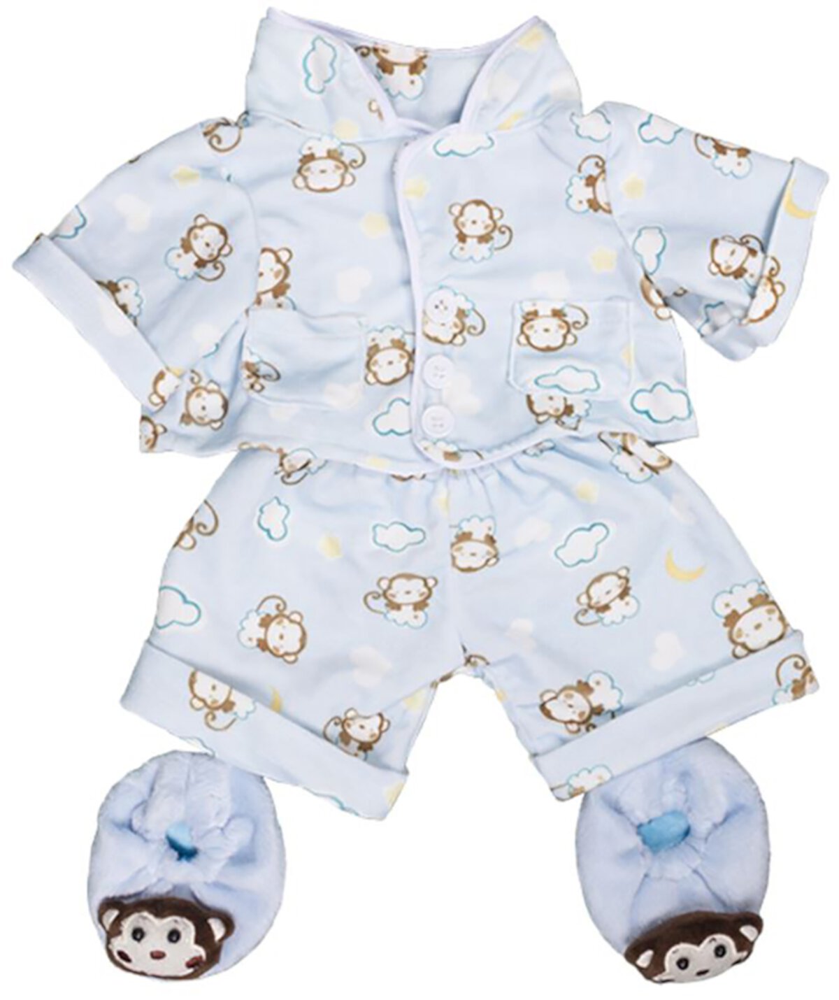 Blue Monkey Pajamas w/Slippers Teddy Bear Clothes Fits Most 8"-10" Stuffed Animals Stuffems Toy