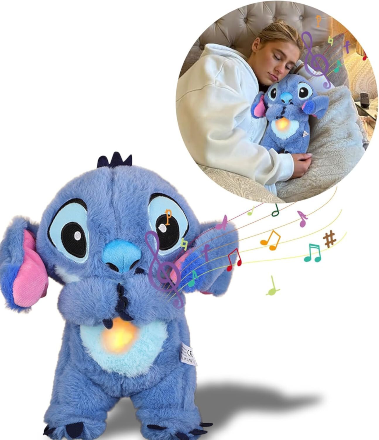 Guvpev Baby Sound Machine Soothing Stitch, Anxiety Relief Stitch Breathing Stuffed Animals & Teddy Bears, Portable Stitch Plush Baby Toy with Sensory Details Music Lights & Rhythmic Breathing Motion Guvpev