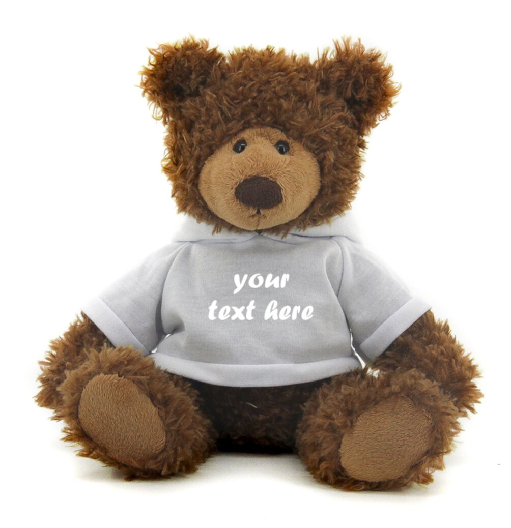 Made by Aliens Personalized Adorable Frankie Teddy Bear-with White Hoodie- Stuffed Animal Plush Toy-Custom Text on Hoodie-Perfect Gift for Valentine Day-Graduation Day-Birthday- 12 inches Made by aliens