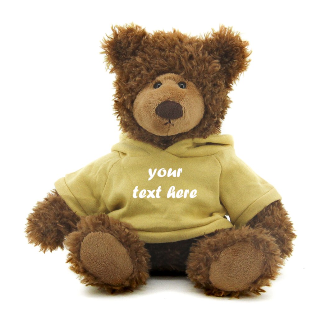 Made by Aliens Personalized Adorable Frankie Teddy Bear-with Tan Hoodie- Stuffed Animal Plush Toy-Custom Text on Hoodie-Perfect Gift for Valentine Day-Graduation Day-Birthday- 12 inches Made by aliens