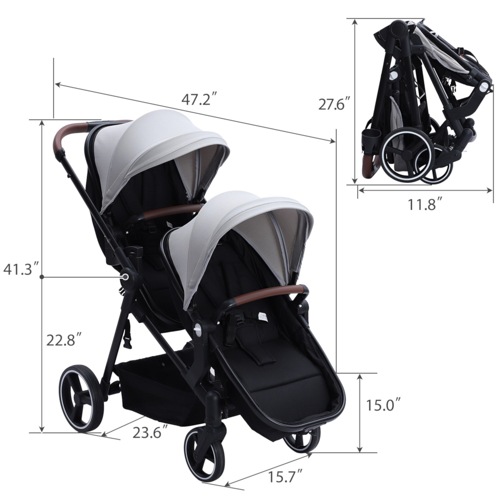 Kojooin Double Stroller Track Tandem Stroller,Foldable Pushchair Bassinet Pram,Multi-Position Reversible & Adjustable Backrest,Light Gray Kojooin