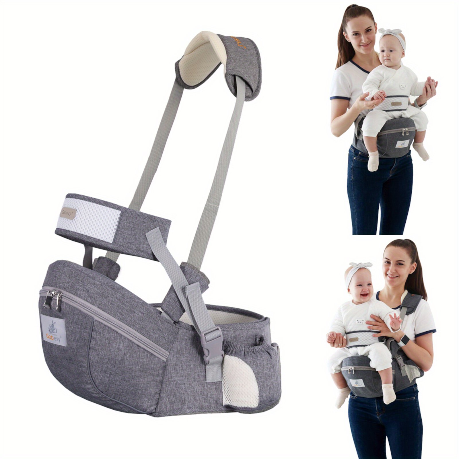 The Ultimate Gray Baby Carrier: Hip Seat, Shoulder Strap, Waist Belt & Storage Space - Perfect for Busy Parents! Unbrand