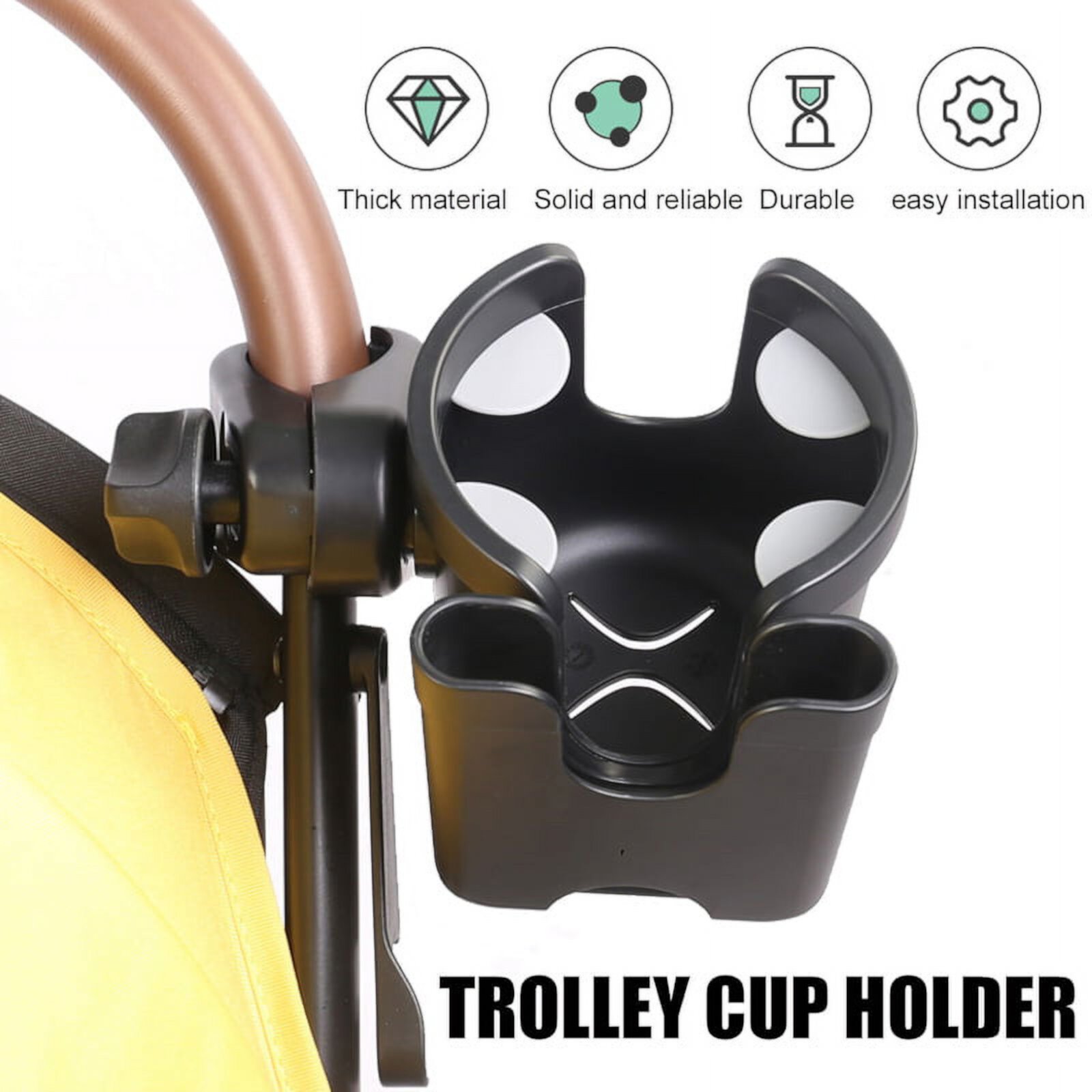 Amerteer Stroller Cup Holder,2 in 1 Bottle Holder and Phone Holder, Universal Cup Holder for Wheelchair, Walker, Rollator, Stroller, Bike, Motorcycle and Trolley with Toy Belt and Hooks Amerteer