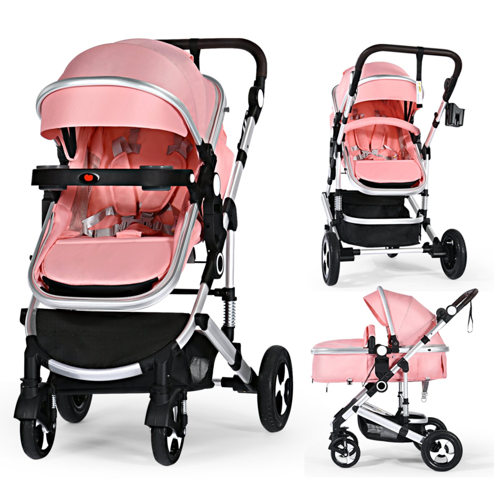 AILEEKISS 3 in 1 Baby Stroller, Reversible Newborn Bassinet Stroller & Unisex Infant Carriage, Pink AILEEKISS