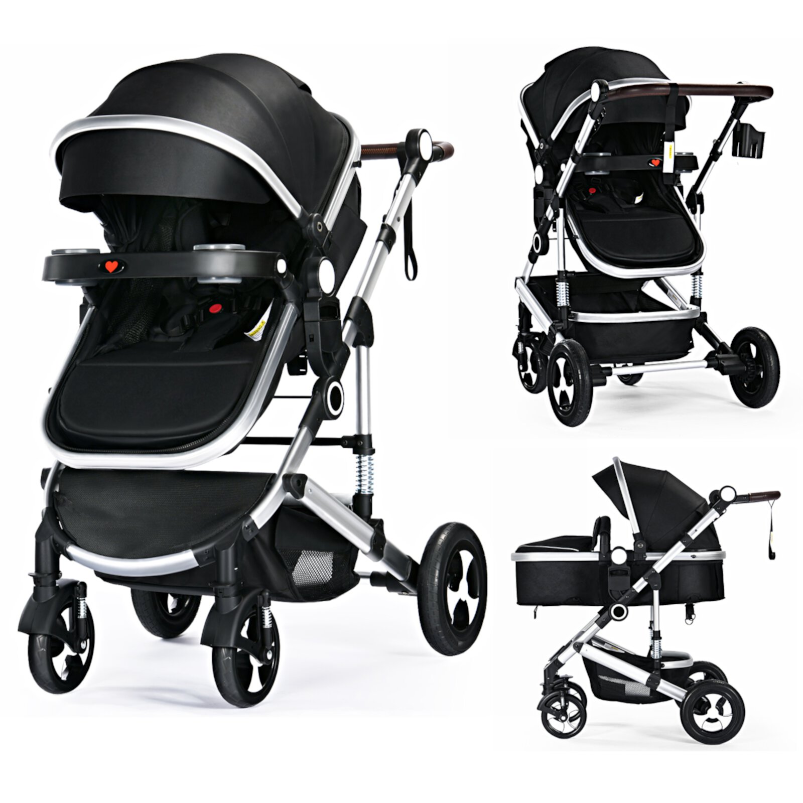 AILEEKISS 3 in 1 Baby Stroller, Convertible Newborn Bassinet Stroller Unisex Infant Carriage, Black AILEEKISS