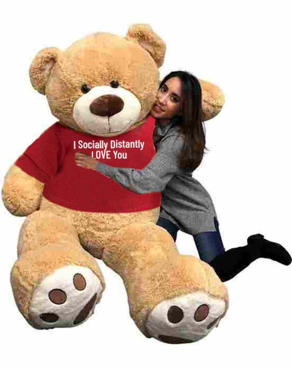 Big Plush® Giant 6 Foot Teddy Bear Soft, Wears Tshirt that says I Socially Distantly Love You, Weighs 22 Pounds - 72-inches Honey Tan Color Big Plush