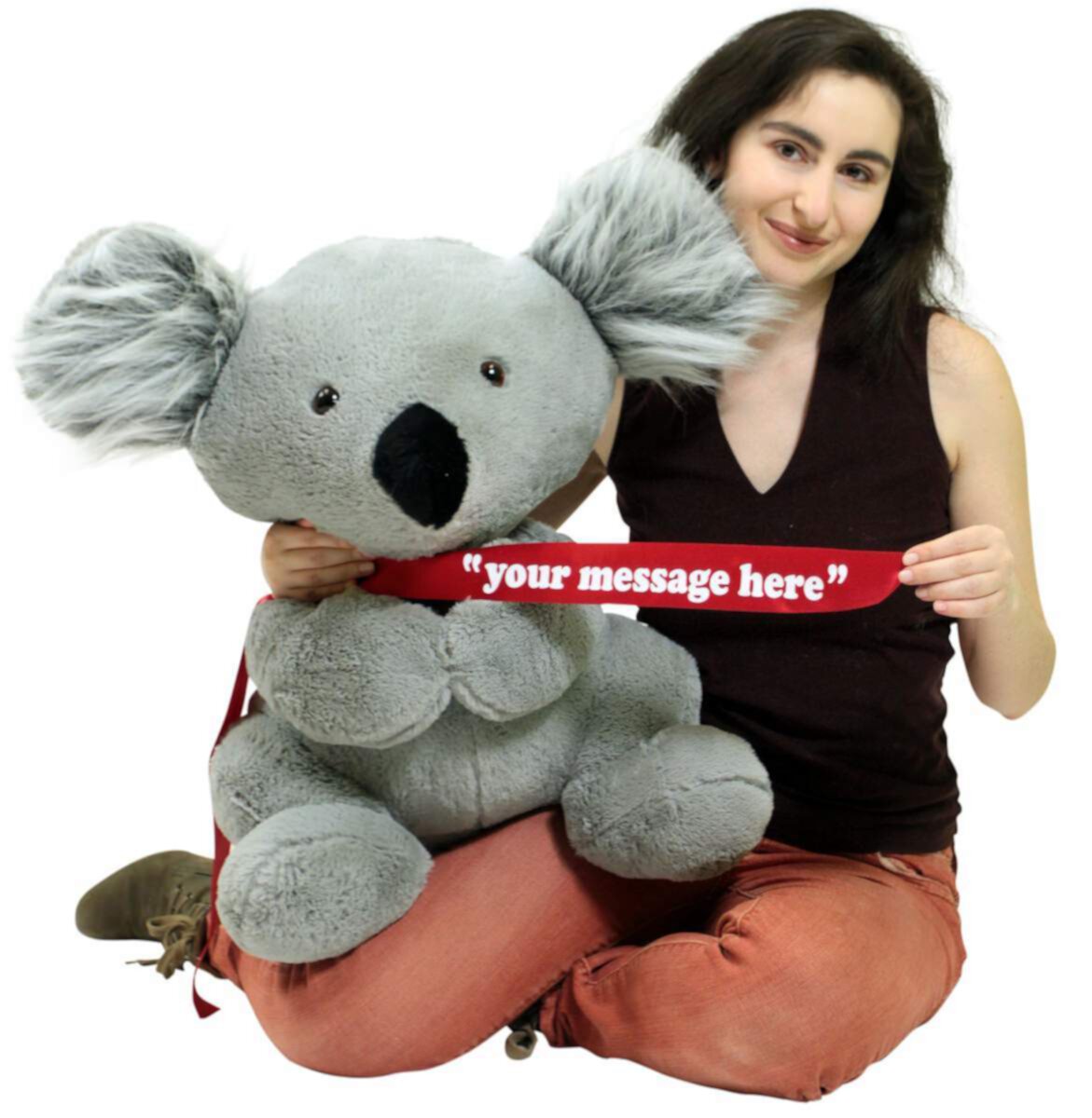 Valentine's Day Personalized Large Stuffed Koala Bear 26 inches Soft Giant Valentine Stuffed Animal with Customizable Removable Ribbon Fully Stuffed & Packed in Big Box Ready to Hug Made in the USA Big Plush