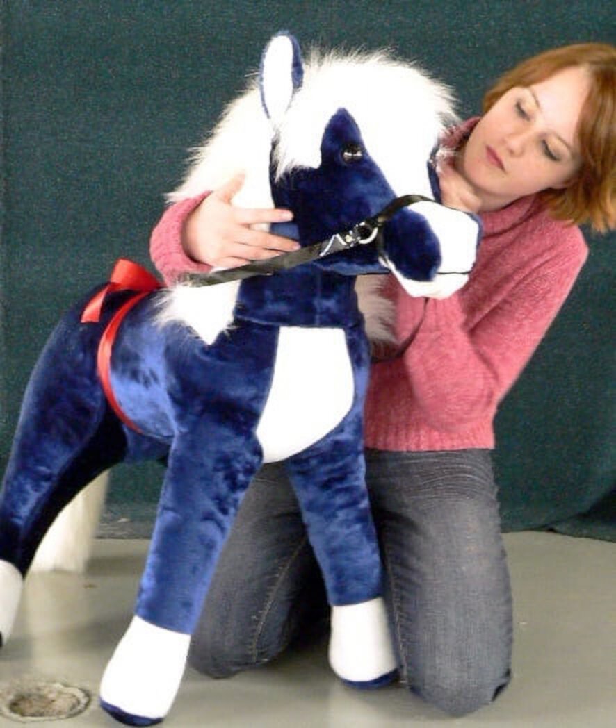 American Made Giant Stuffed Horse 36 Inches Navy Blue Color Plush Pony Made in the USA America Big Plush