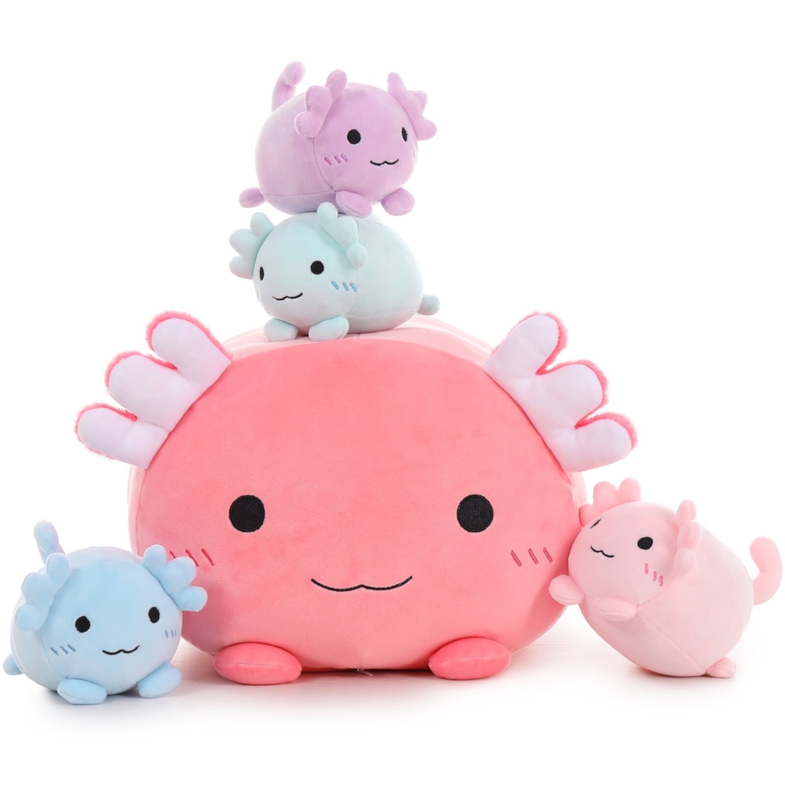 MorisMos 5Pcs Giant Axolotl Plush Toy, Jumbo Axolotl Stuffed Animal with 4 Babies Visit the Morismos Store