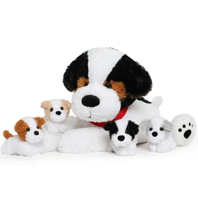 MorisMos 24'' Dog Stuffed Animal Stuffed Dog Mommy with 4 Babies Morismos