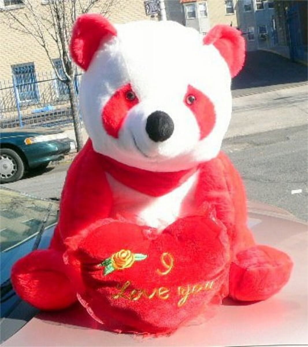 Valentine's Day Giant Stuffed Panda Bear Red and White Soft 32 Inches Holds Heart Pillow that reads I Love You, Packed in Big Box Fully Stuffed and Ready to Hug Made in the USA Big Plush Animal Big Plush