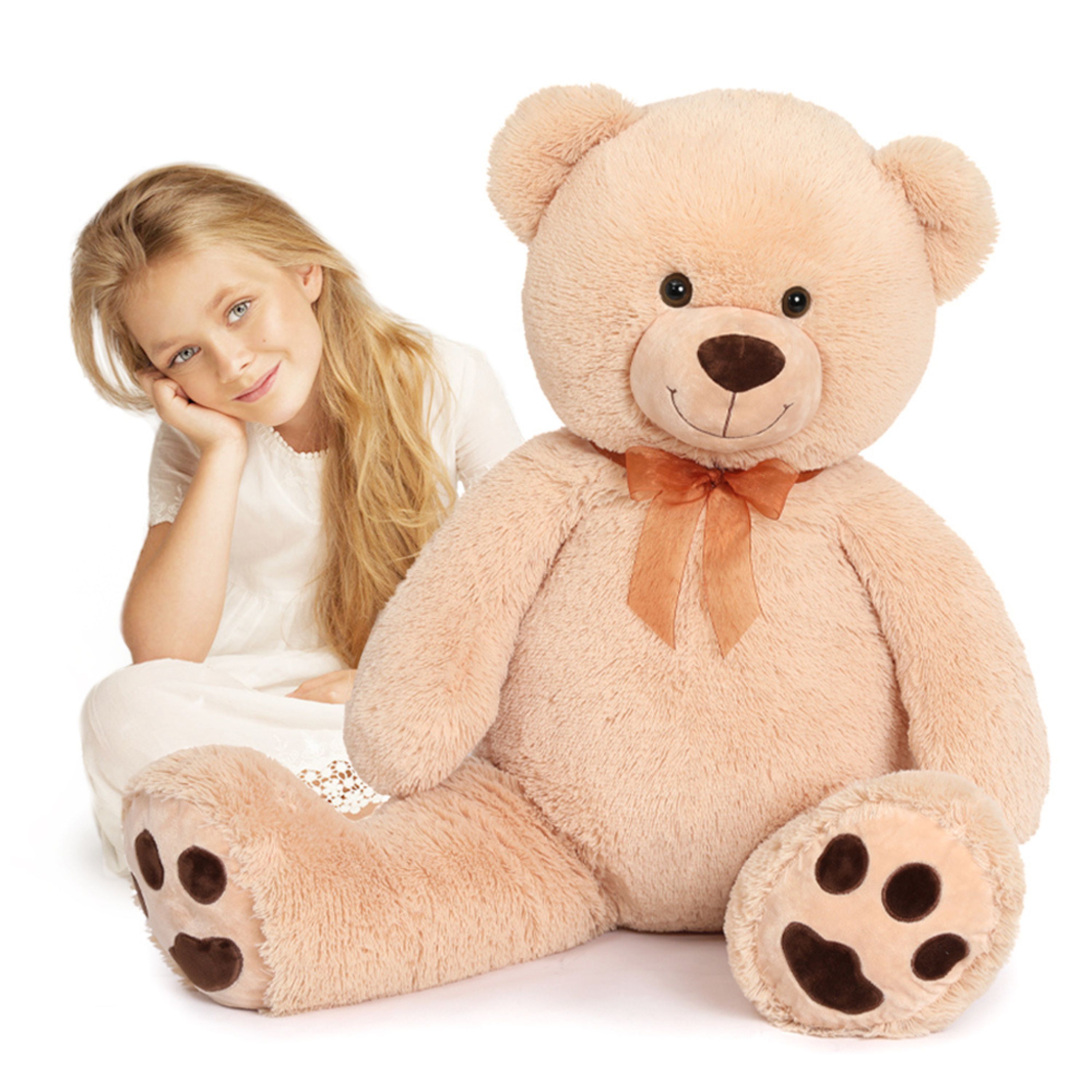 Tezituor 39.3" Giant Teddy Bear Stuffed Animal Bear Plush with Bow and Footprints Plush Toy Muiteiur