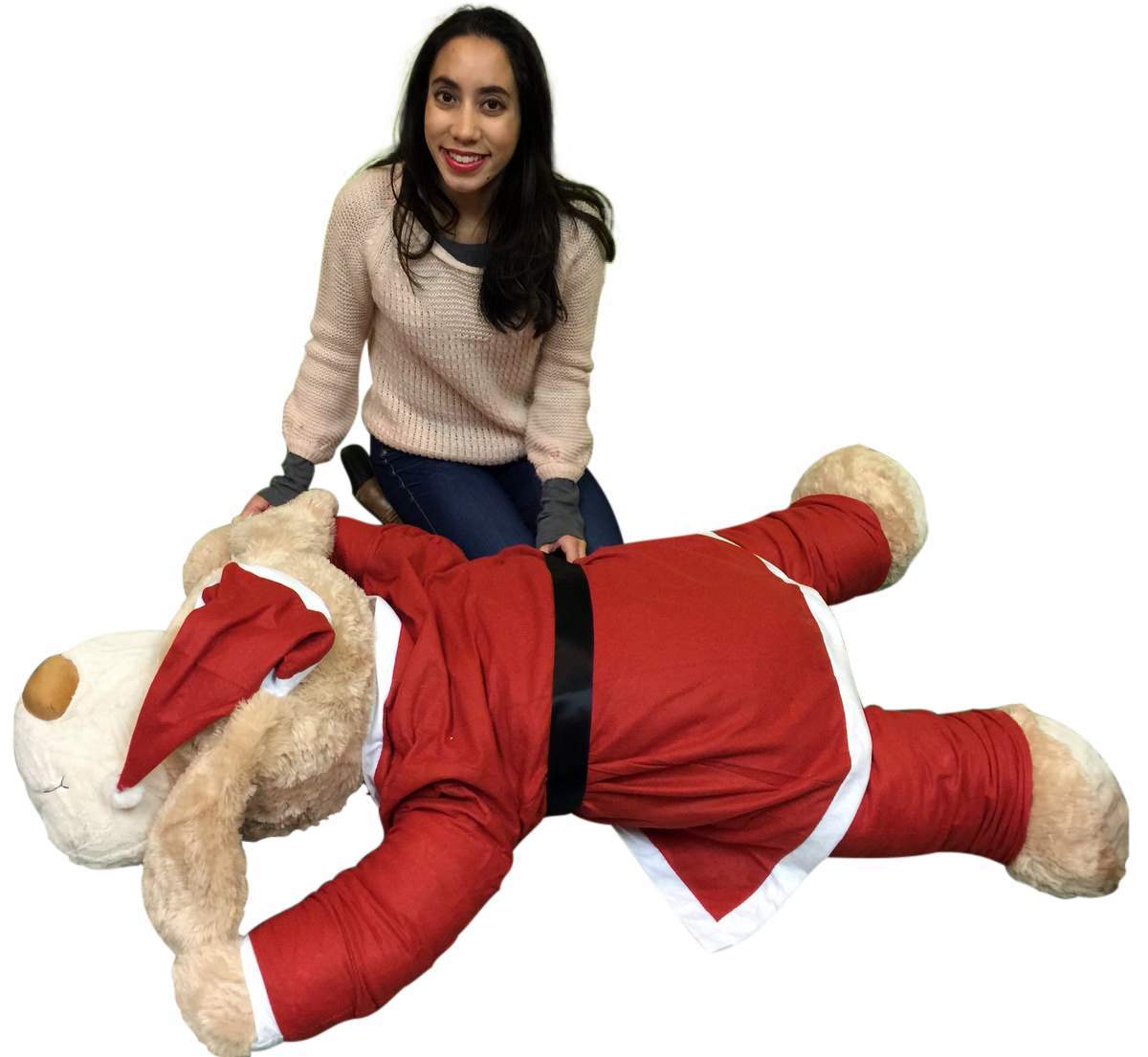 Christmas Giant Stuffed Dog Wears Removable Santa Suit, 5 Feet Long Soft Lifesize Plush Puppy Big Plush