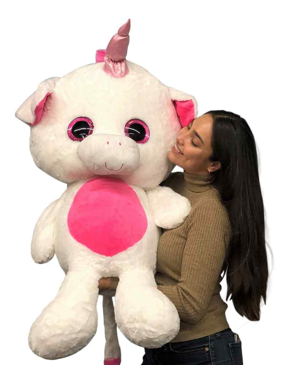 Giant Stuffed Unicorn 40 inches 102 cm Soft Big Plush Animal Pink and White Plushie Big Plush