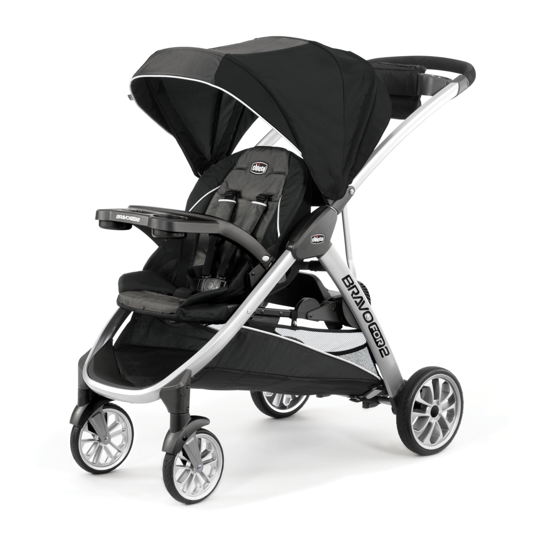 Chicco BravoFor2 Standing/Sitting Double Stroller - Iron (Black/Grey), New Chicco