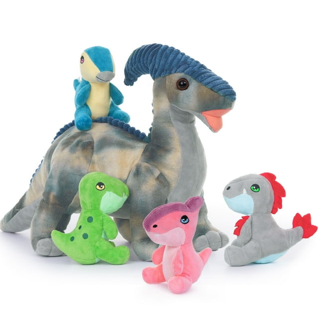 MaoGoLan Giant Dinosaur Stuffed Animal 22" Parasaurolophus with 4 Babies Plush Toy MaoGoLan