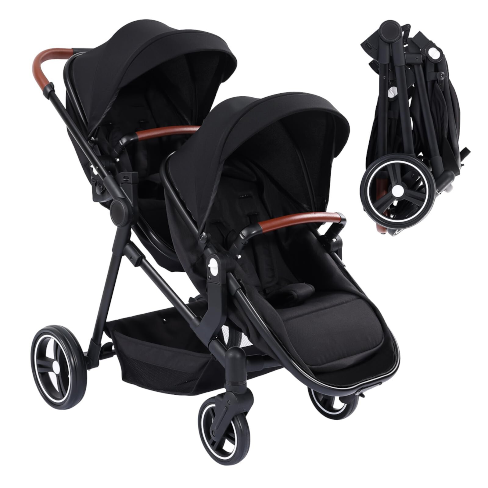 Danolapsi Double Stroller Track Tandem Stroller for Infant and Toddler, Foldable Pushchair Bassinet Pram, Multi-Position Reversible & Adjustable Backrest, Large Storage Basket and Canopy Danolapsi