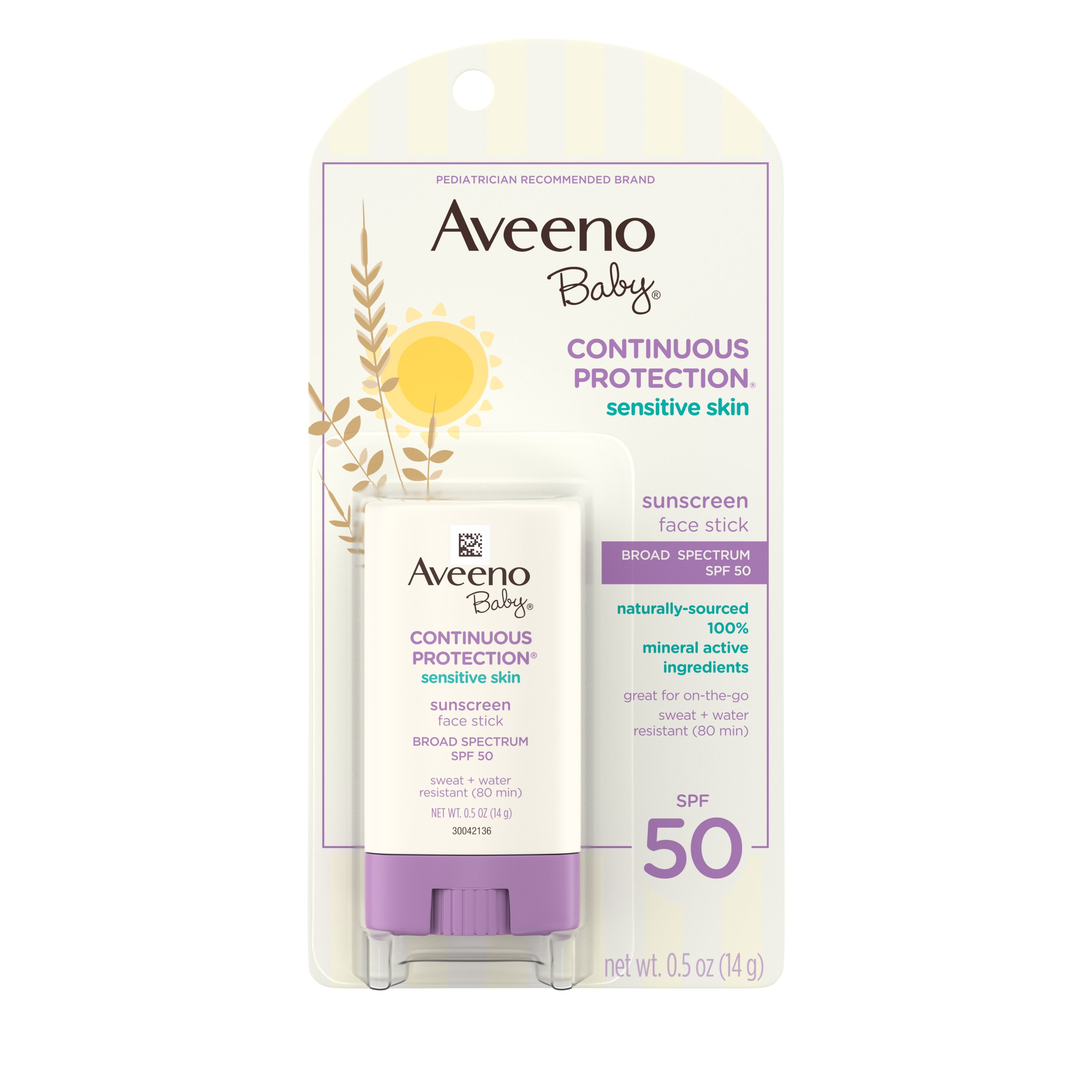 Aveeno Baby Sensitive Skin SPF 50 Mineral Sunscreen Face Stick, 0.5 oz Aveeno