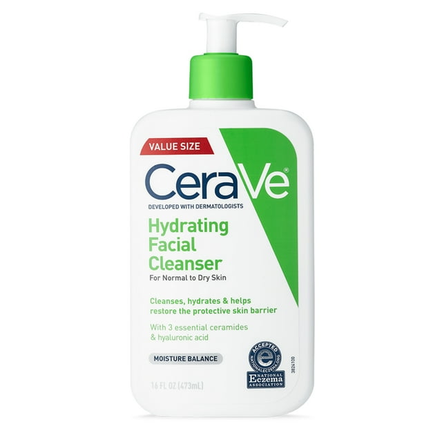 CeraVe Hydrating Facial Cleanser for Normal to Dry Skin, Daily Face Wash for Dryness, 16 fl oz. CeraVe