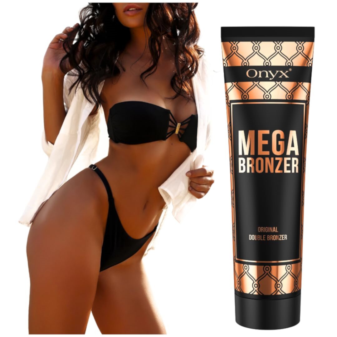 Лосьон для загара Onyx Mega Bronzer с двойным бронзатором, 200 мл - без оранжевых оттенков, для использования в помещении Onyx