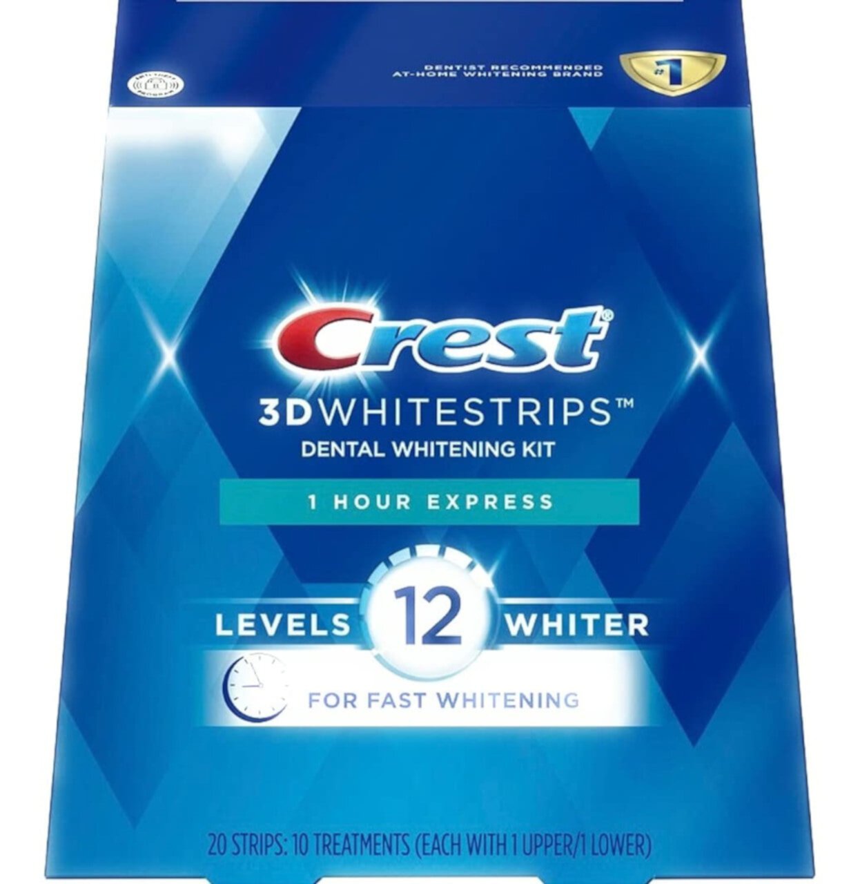 Crest 3D Whitestrips, 1 Hora Express, 20 Tiras, 10 Tratamientos Crest