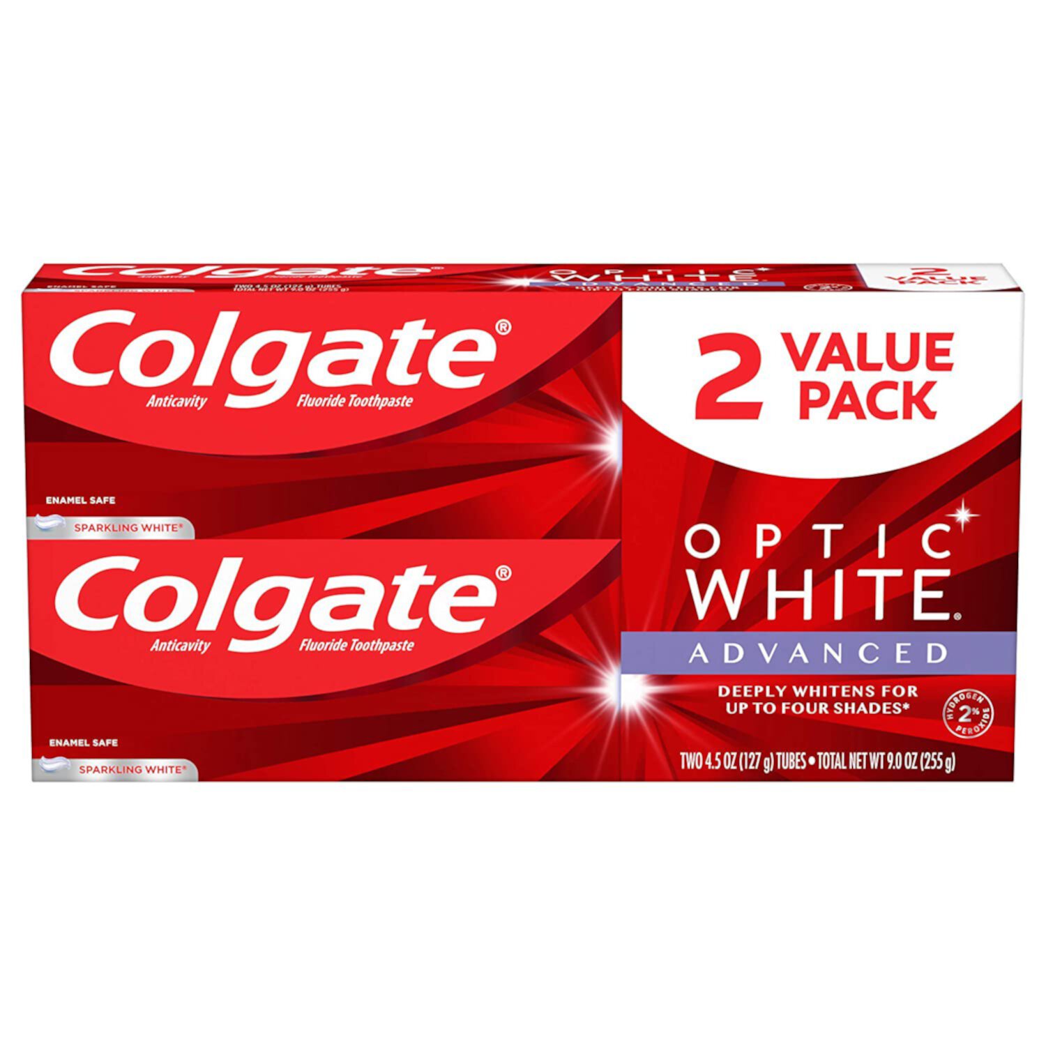 Colgate Optic White Advanced Teeth Whitening Toothpaste, Sparkling White - 4.5 Ounce (2 Pack) Colgate