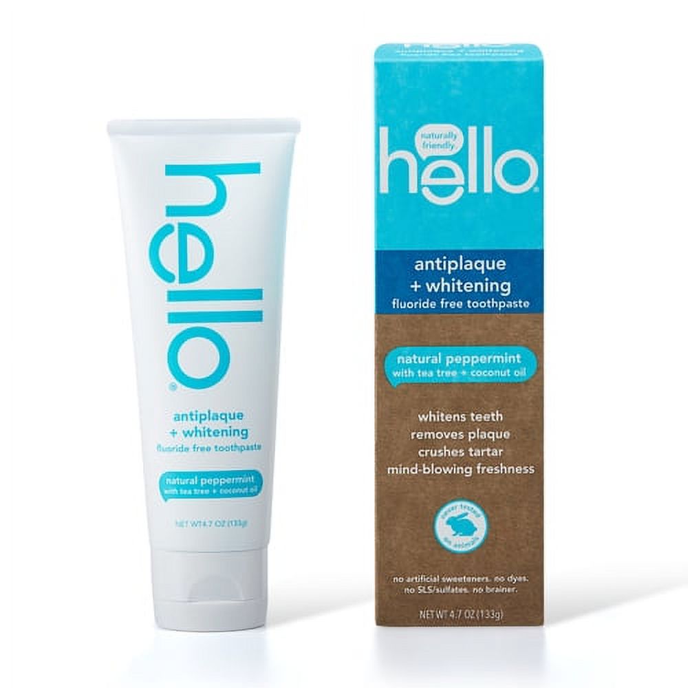 Hello Oral Care Fluoride Free Antiplaque and Whitening Toothpaste, 4.7 Oz Hello