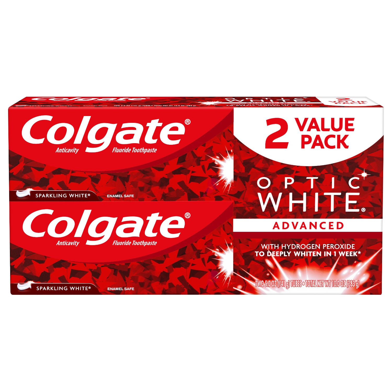 Colgate Optic White Whitening Toothpaste, Sparkling White - 5 ounce (2 pack) Colgate