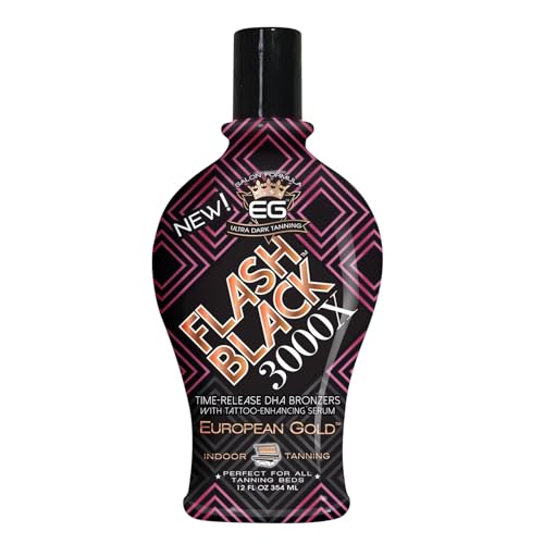 European Gold Flash Black 3000X Indoor Tanning Lotion with Time-Release DHA Bronzers, 12 oz Flash Black