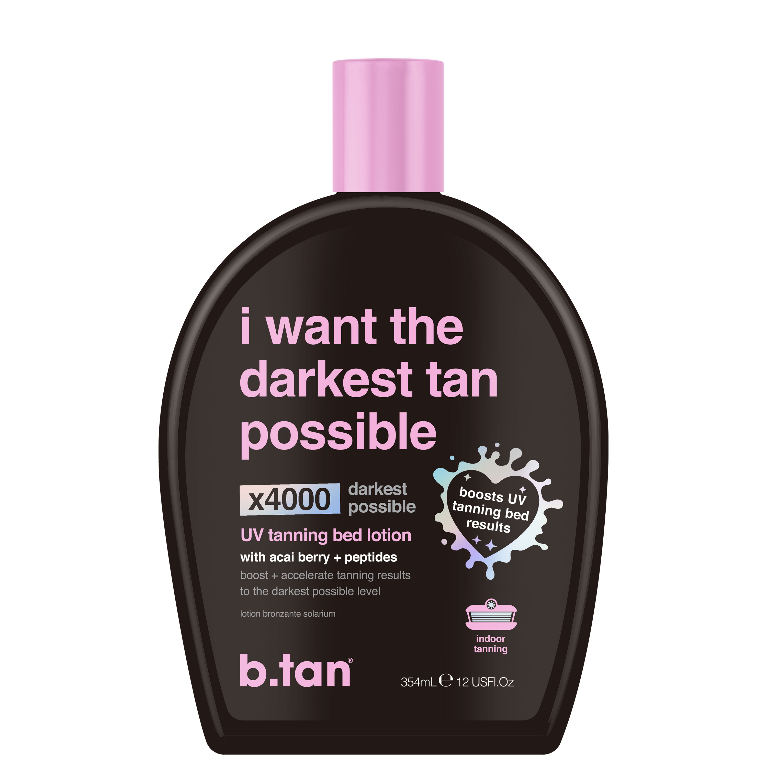 b.tan UV Tanning Bed Lotion | I Want The Darkest Tan Possible - x4000 Tan Intensifiers, Indoor & Outdoor Tan Accelerator, Best Browning Lotion, 12 fl oz B.Tan