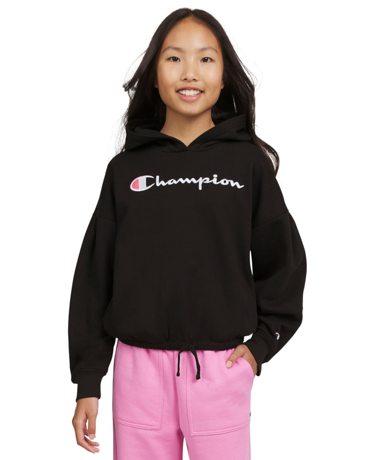 Детское Худи Champion Big Girls Logo Embroidered Tie-Hem Champion