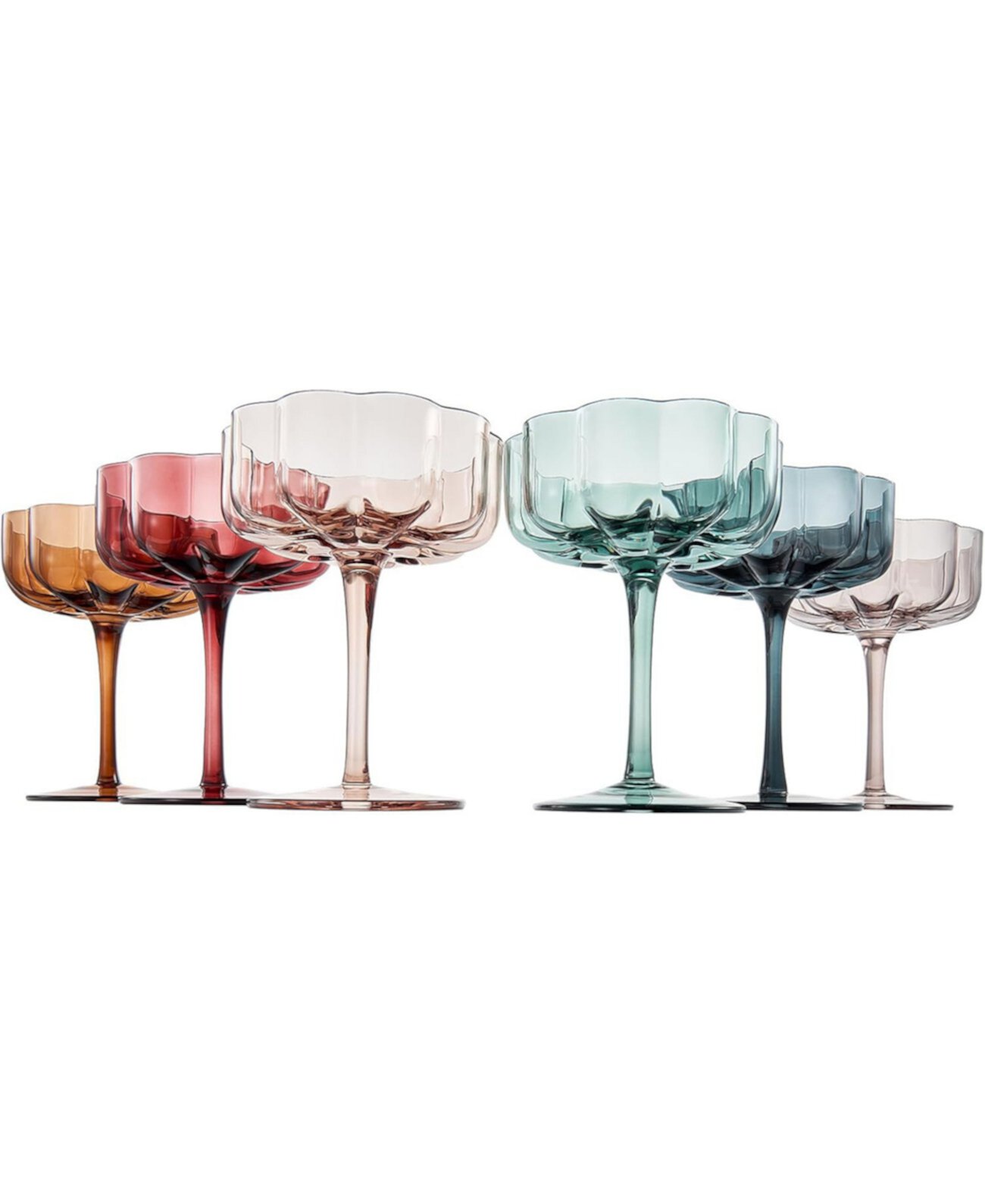 Martini and Champagne Flower Classic Wavy Glass Coupes, Set of 6 The Wine Savant