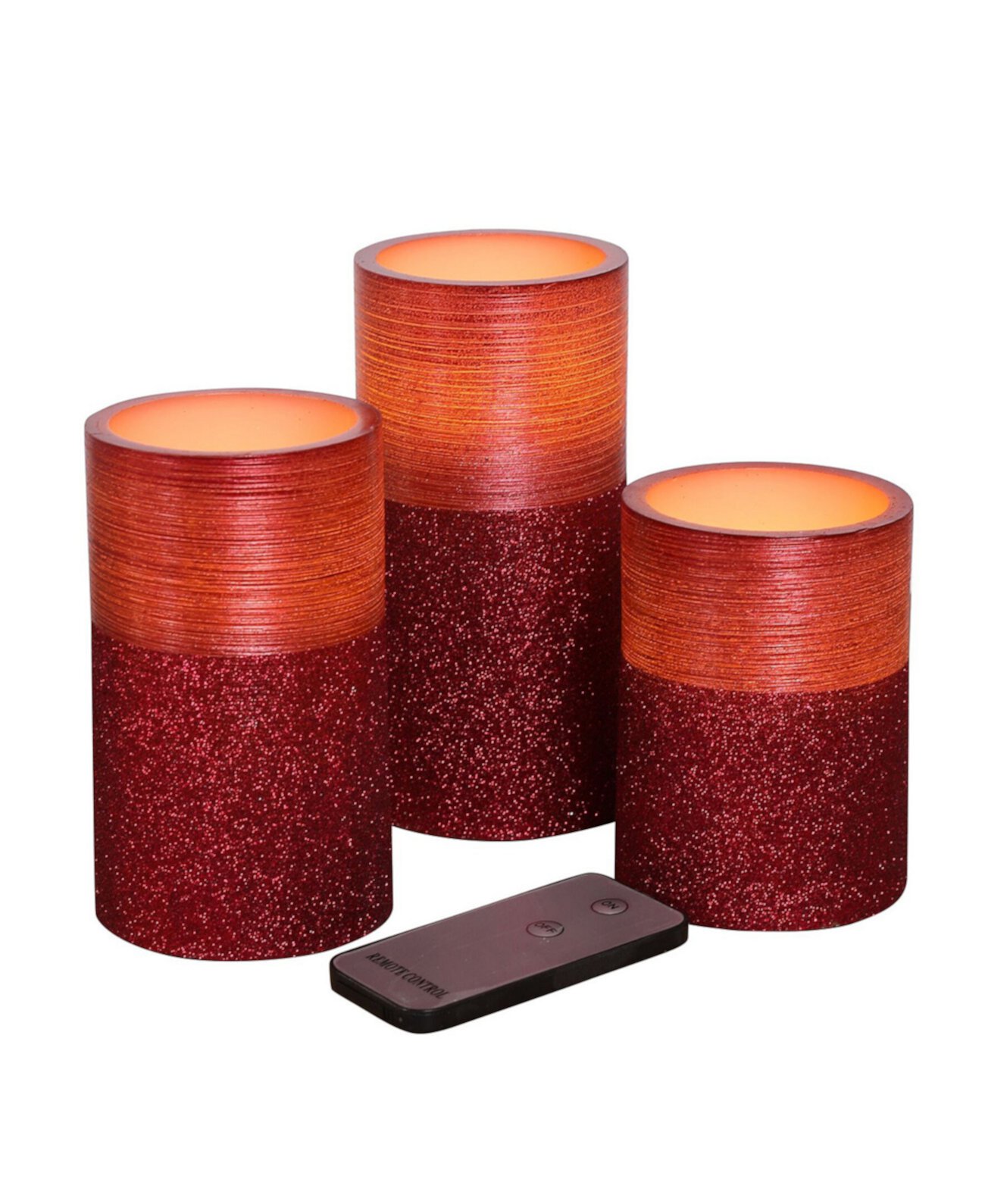 Half Glitter LED Pillar Candles, Set of 3 MIKASA