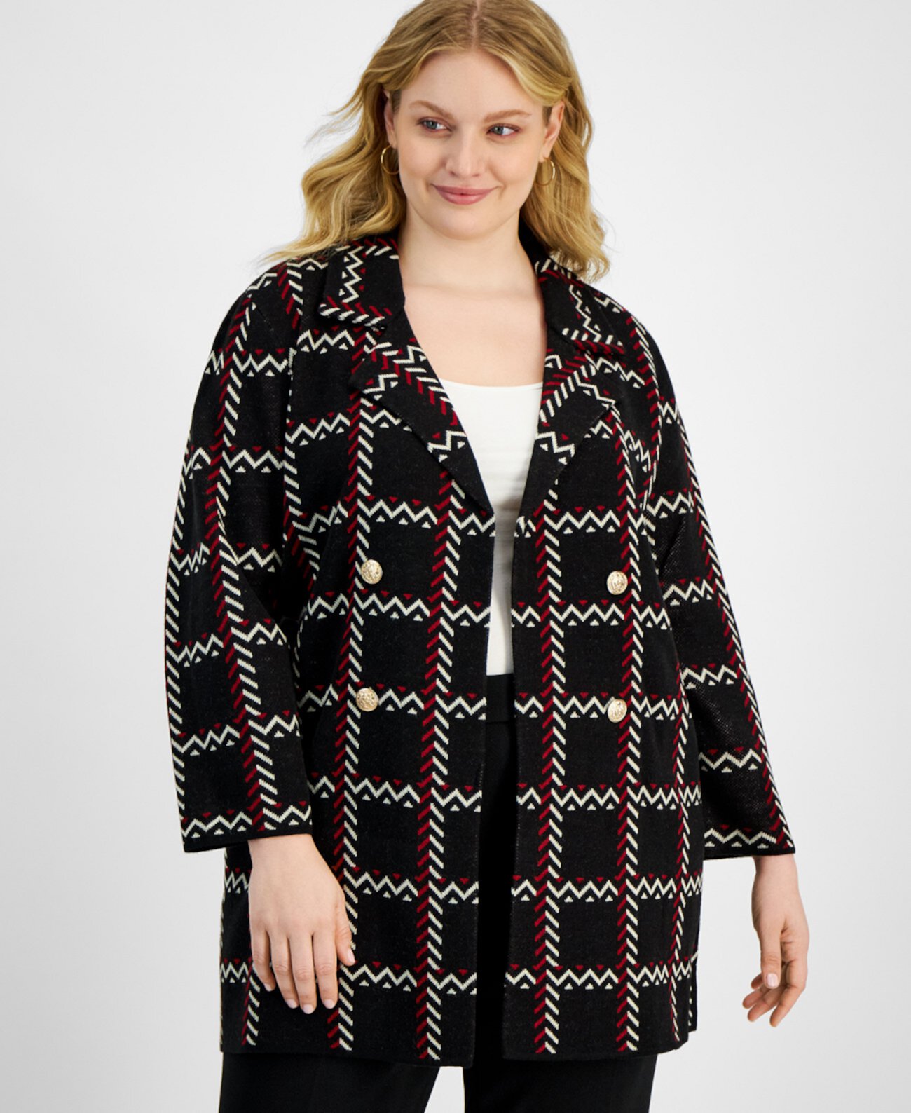 Женский Кардиган Kasper Plus Size Edge To Edge Notched-Lapel Kasper