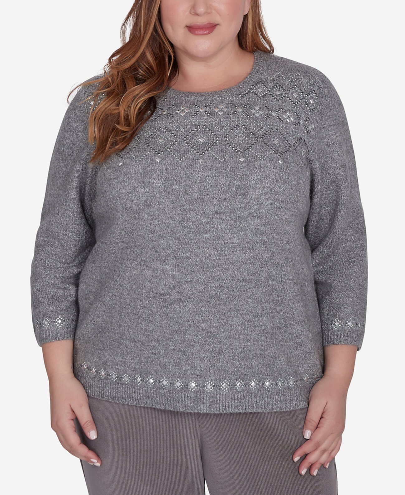 Женский Свитер Alfred Dunner Plus Size Copenhagen Pewter Fair Isle Alfred Dunner