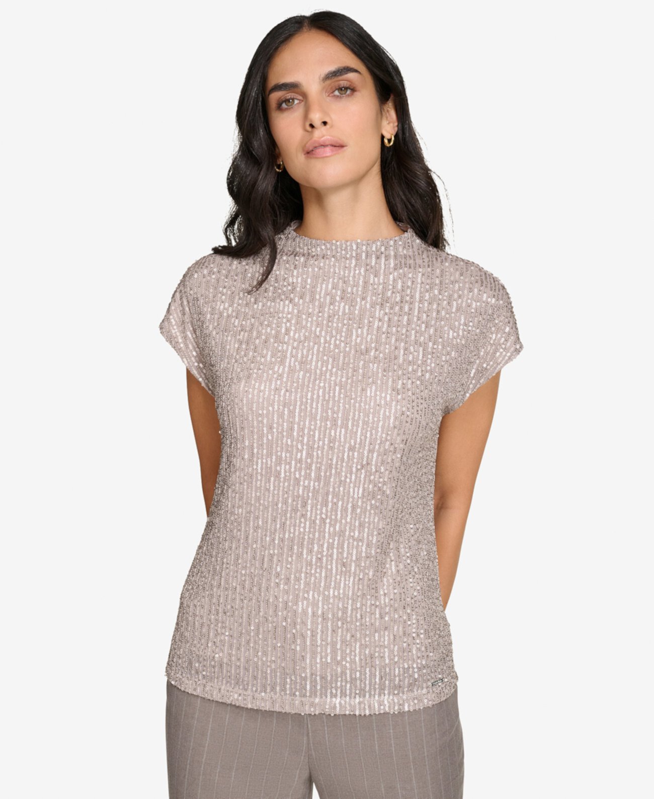 Женская Блузка Calvin Klein Petite Mock-Neck Short-Sleeve Top Calvin Klein