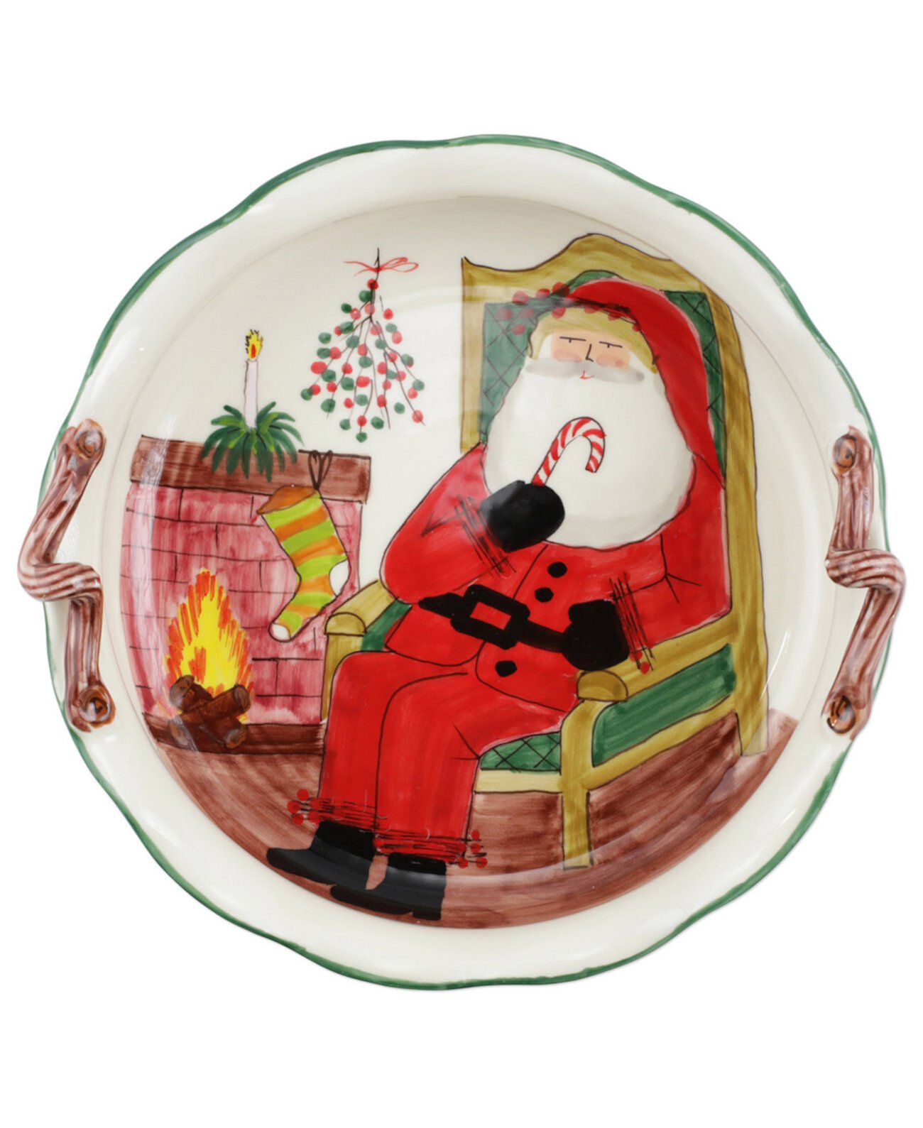 Old St. Nick Handled Scallop Large Bowl with Fireplace VIETRI