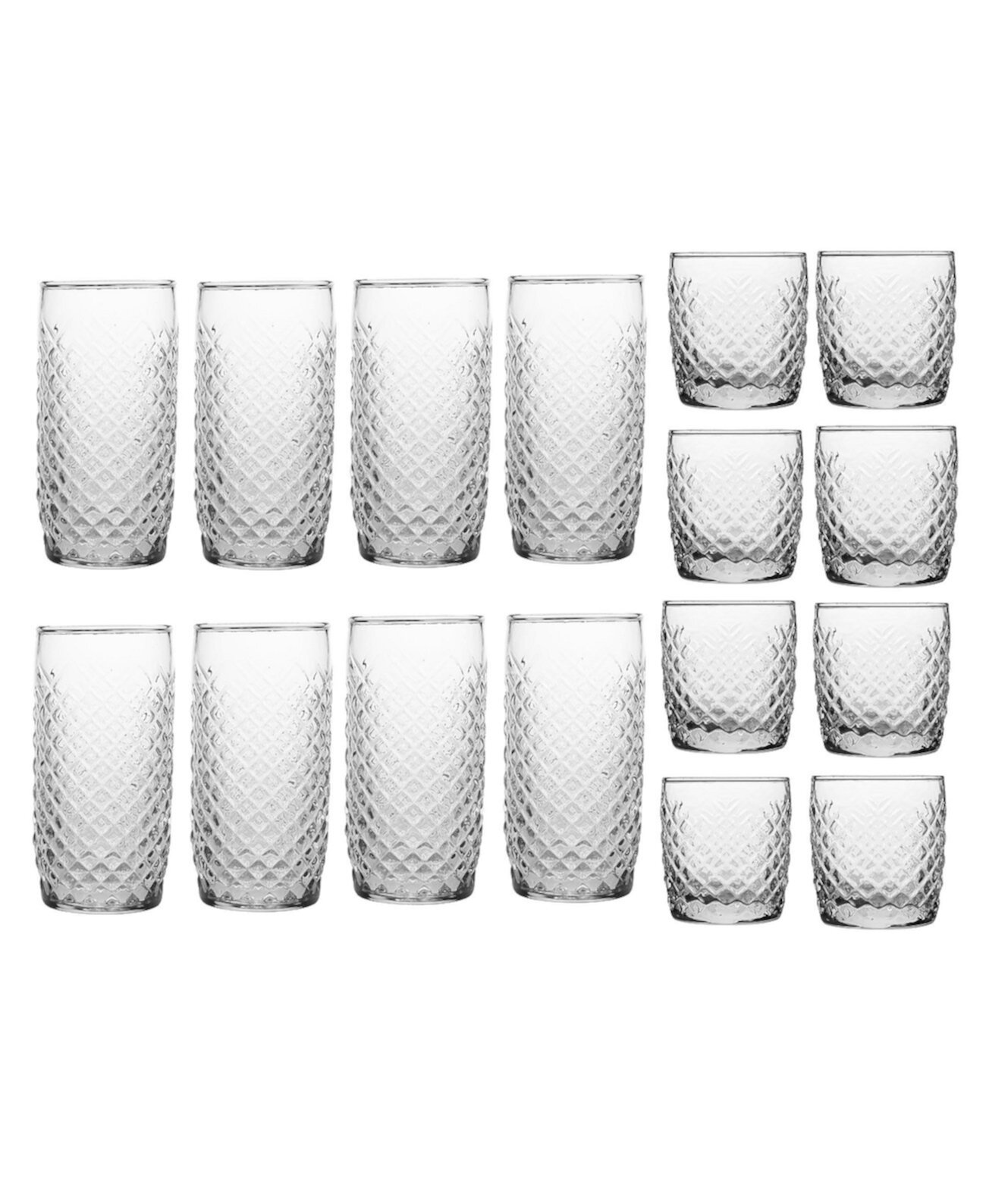 16 Piece Cross-Hatch Drinkware Set Anchor Hocking