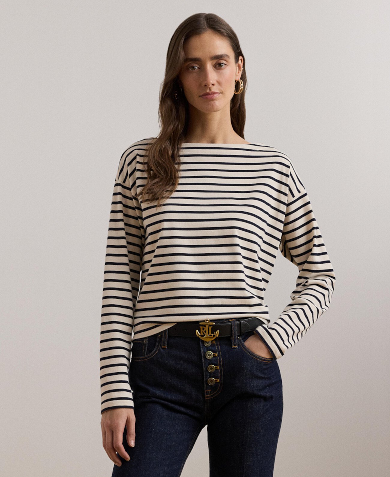 Women's Striped Cotton Jersey Boatneck Top LAUREN Ralph Lauren