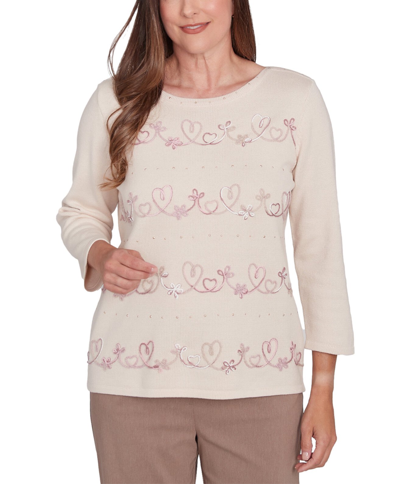 Женский Свитер Alfred Dunner Petite Telluride Embellished Hearts Alfred Dunner