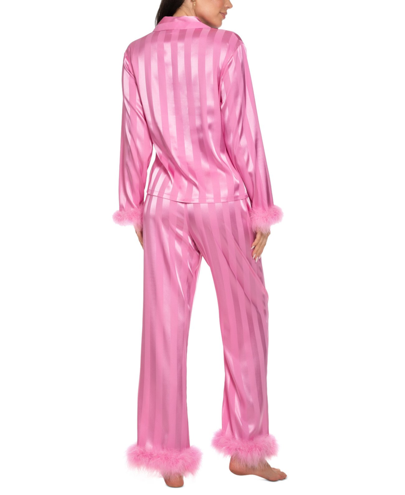 Women's 2-Pc. Satin Feather-Trim Pajamas Set Linea Donatella