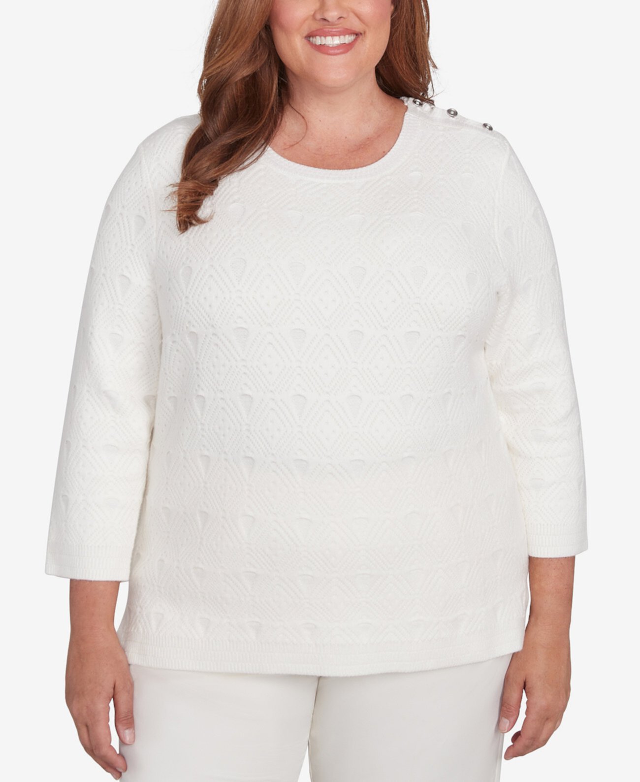 Женский Свитер Alfred Dunner Plus Size Copenhagen Textured Cable Button Shoulder Alfred Dunner