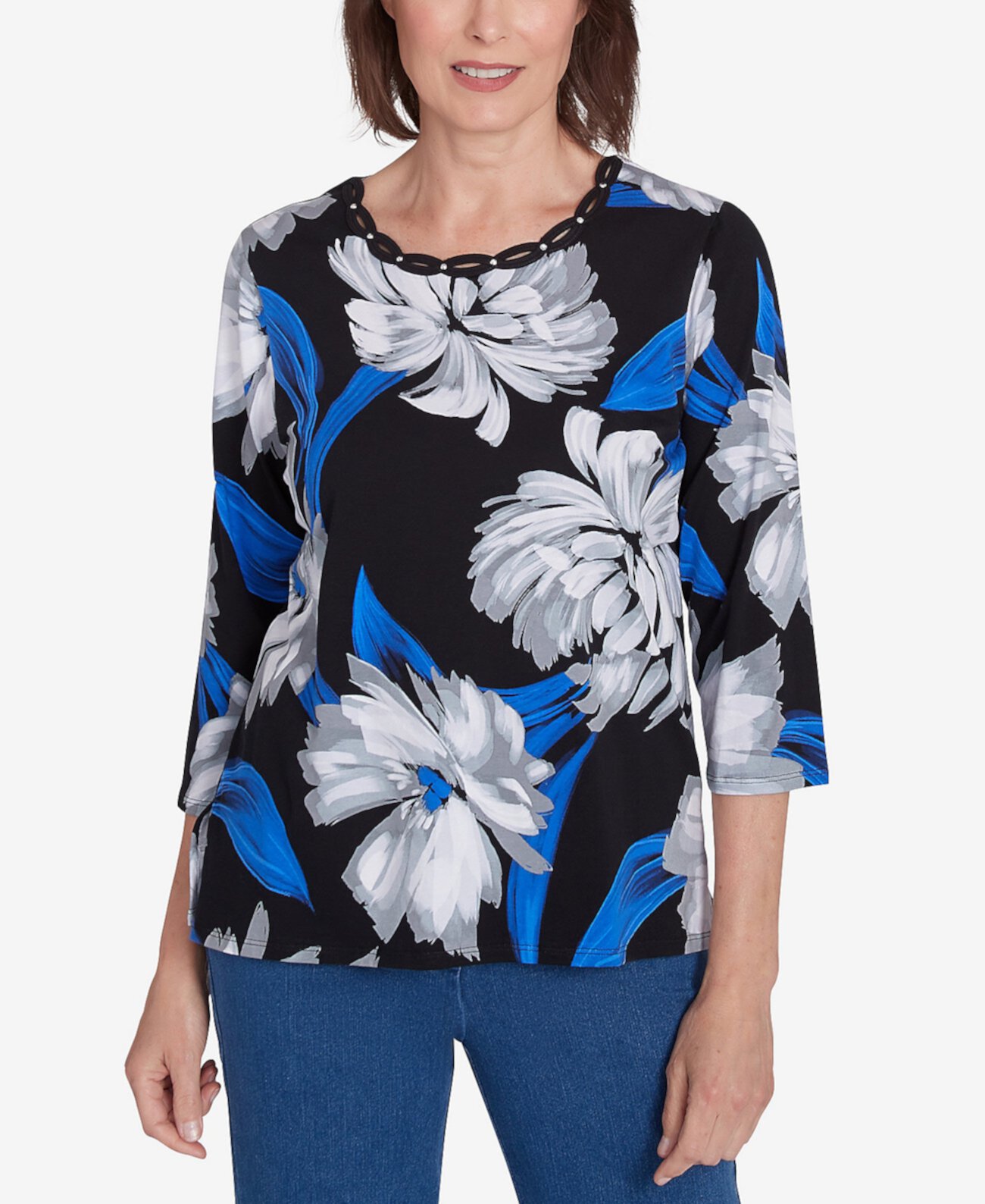 Женская Блузка Alfred Dunner Petite Key Items Brushstroke Print Crew Neck Tee Alfred Dunner