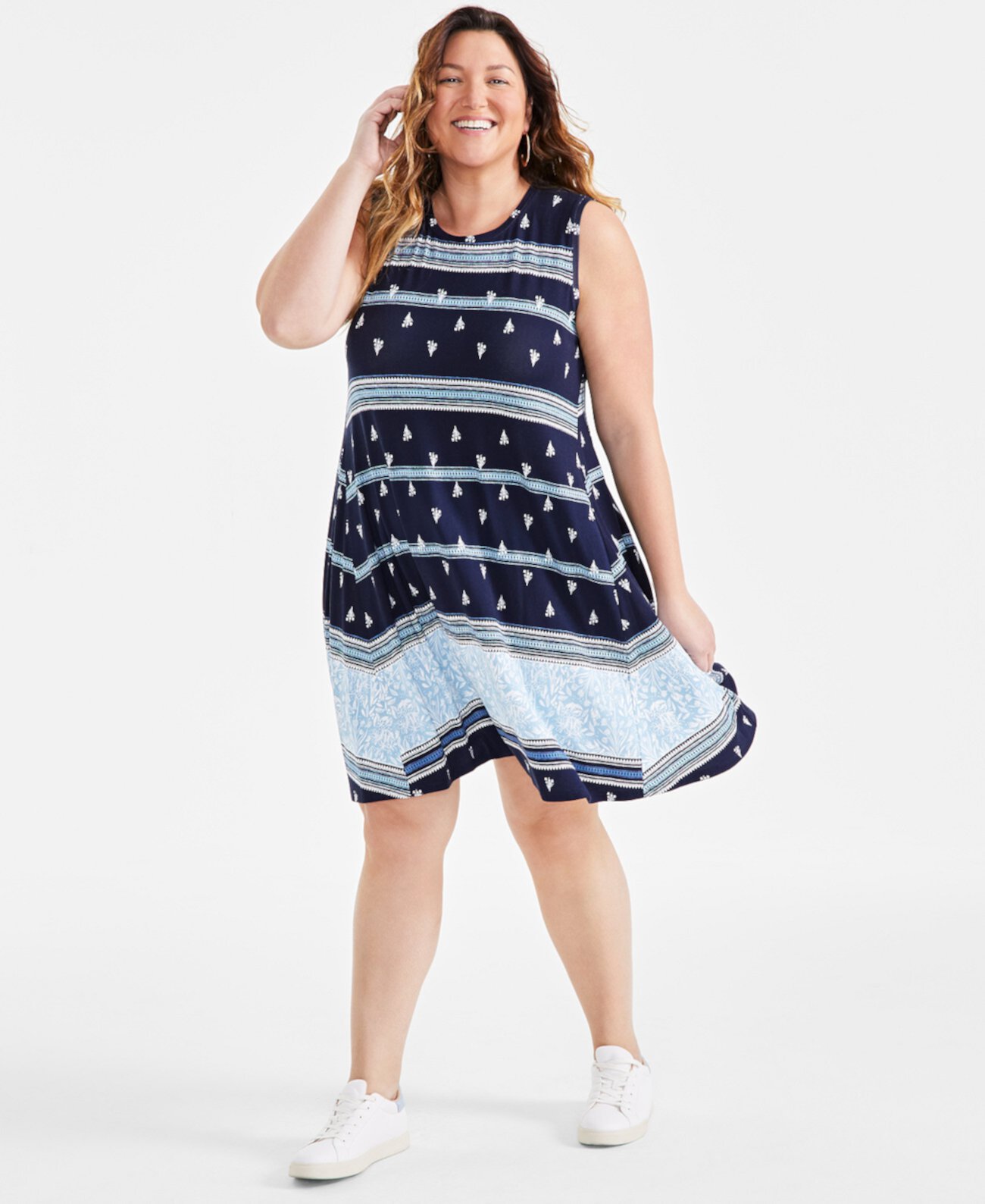 Plus Size Sleeveless Printed Tank Dress, Created for Macy's Style & Co