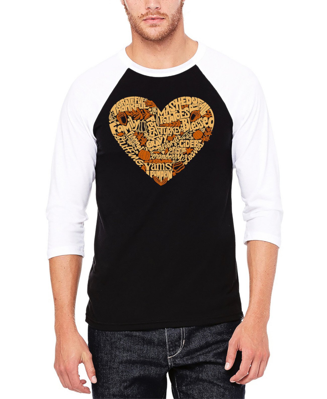 Мужская Повседневная рубашка LA Pop Art Thanksgiving Heart Raglan LA Pop Art