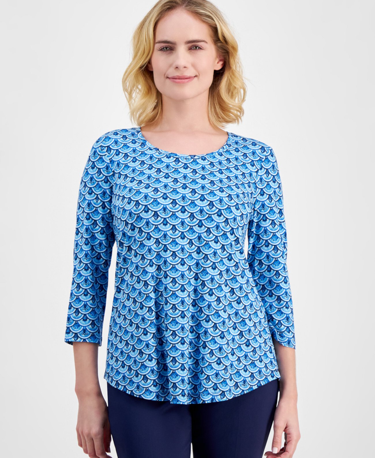 Женская Футболка J&M Collection Petite Printed Round-Neck 3/4-Sleeve J&M Collection