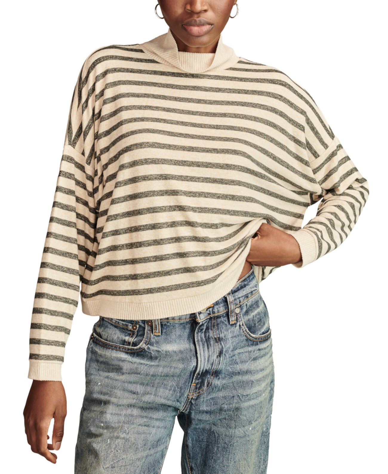 Женский Свитер Lucky Brand Cloud Stripe Drapey Mock Neck Top Lucky Brand